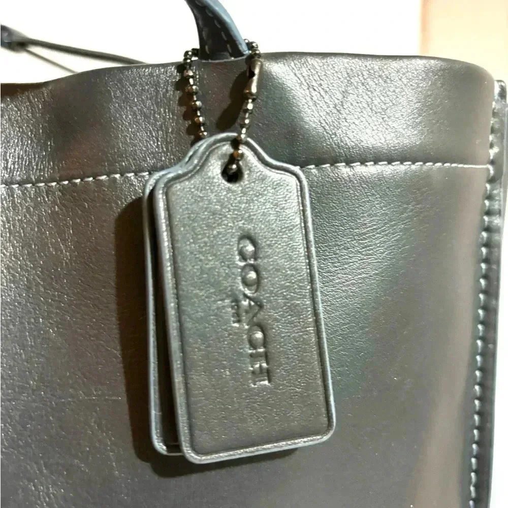 Coach navy blue gray leather shoulder handbag